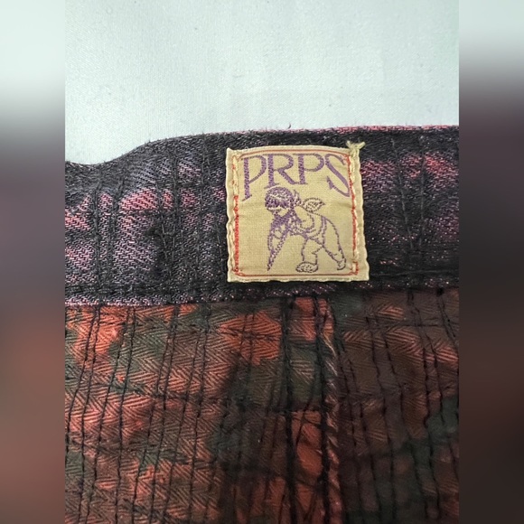 PRPS Denim Button Fly Shorts Barracuda Size 42 Red Black Distressed - Picture 8 of 12